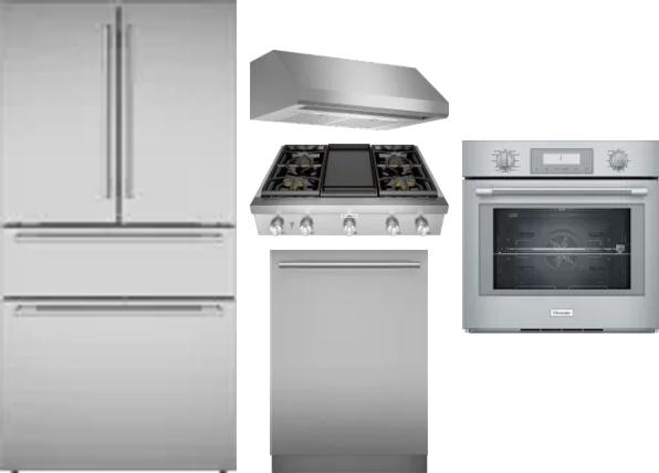 5 Piece Package Includes Refrigerator, Cooktop, Wall Oven, Hood And Dishwasher