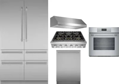 5 Piece Package Includes Refrigerator, Cooktop, Wall Oven, Hood And Dishwasher