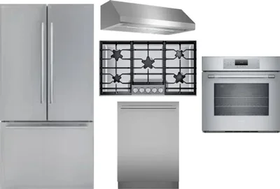 5 Piece Package Includes Refrigerator, Cooktop, Wall Oven, Hood And Dishwasher