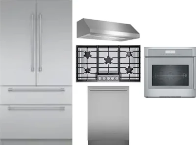 5 Piece Package Includes Refrigerator, Cooktop, Wall Oven, Hood And Dishwasher
