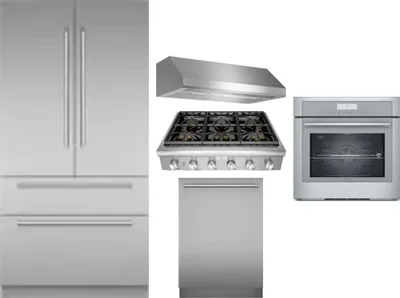 5 Piece Package Includes Refrigerator, Cooktop, Wall Oven, Hood And Dishwasher