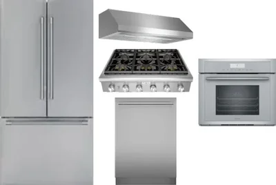 5 Piece Package Includes Refrigerator, Cooktop, Wall Oven, Hood And Dishwasher