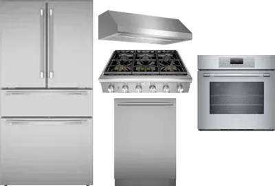 5 Piece Package Includes Refrigerator, Cooktop, Wall Oven, Hood And Dishwasher