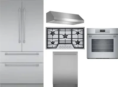 5 Piece Package Includes Refrigerator, Cooktop, Wall Oven, Hood And Dishwasher