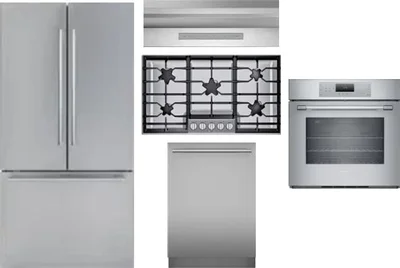 5 Piece Package Includes Refrigerator, Cooktop, Wall Oven, Hood And Dishwasher