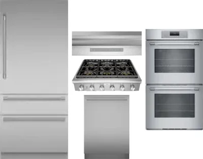 5 Piece Package Includes Refrigerator, Cooktop, Wall Oven, Hood And Dishwasher