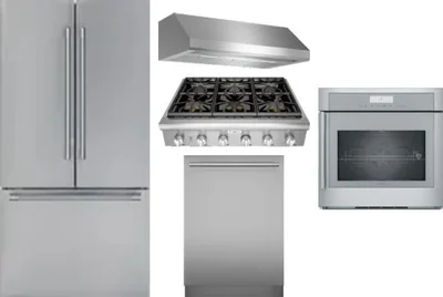 5 Piece Package Includes Refrigerator, Cooktop, Wall Oven, Hood And Dishwasher
