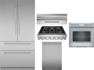 5 Piece Package Includes Refrigerator, Cooktop, Wall Oven, Hood And Dishwasher