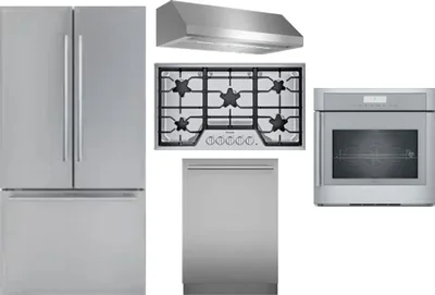 5 Piece Package Includes Refrigerator, Cooktop, Wall Oven, Hood And Dishwasher