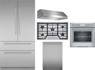 5 Piece Package Includes Refrigerator, Cooktop, Wall Oven, Hood And Dishwasher