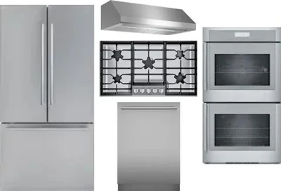 5 Piece Package Includes Refrigerator, Cooktop, Wall Oven, Hood And Dishwasher