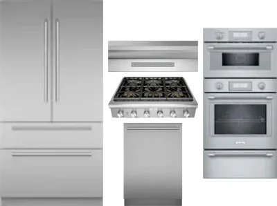 5 Piece Package Includes Refrigerator, Cooktop, Wall Oven, Hood And Dishwasher