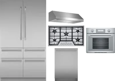 5 Piece Package Includes Refrigerator, Cooktop, Wall Oven, Hood And Dishwasher