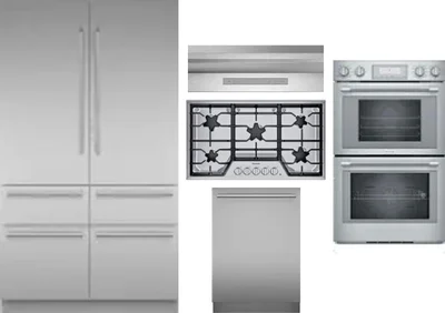 5 Piece Package Includes Refrigerator, Cooktop, Wall Oven, Hood And Dishwasher
