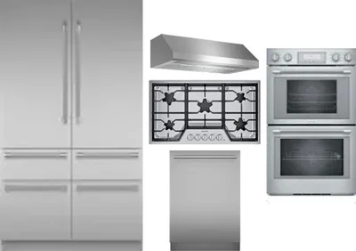 5 Piece Package Includes Refrigerator, Cooktop, Wall Oven, Hood And Dishwasher