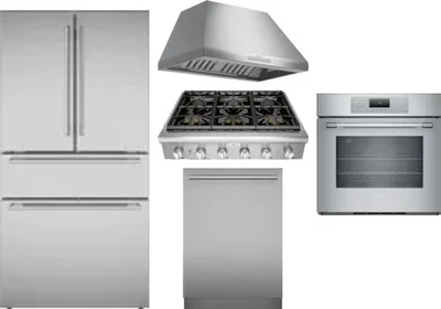 5 Piece Package Includes Refrigerator, Cooktop, Wall Oven, Hood And Dishwasher