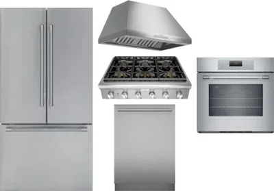 5 Piece Package Includes Refrigerator, Cooktop, Wall Oven, Hood And Dishwasher