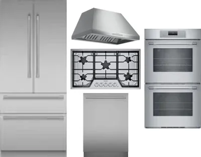 5 Piece Package Includes Refrigerator, Cooktop, Wall Oven, Hood And Dishwasher
