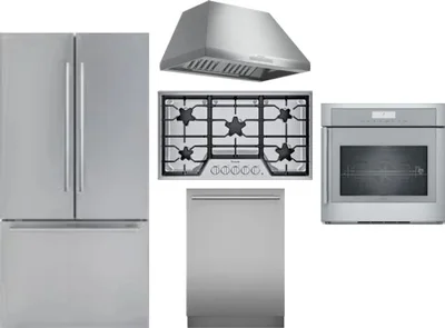 5 Piece Package Includes Refrigerator, Cooktop, Wall Oven, Hood And Dishwasher