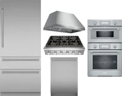 5 Piece Package Includes Refrigerator, Cooktop, Wall Oven, Hood And Dishwasher