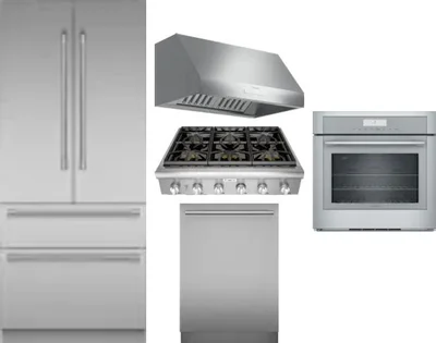 5 Piece Package Includes Refrigerator, Cooktop, Wall Oven, Hood And Dishwasher