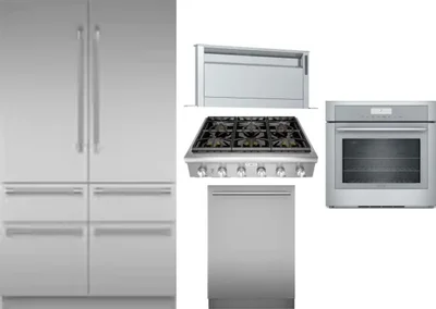 5 Piece Package Includes Refrigerator, Cooktop, Wall Oven, Hood And Dishwasher