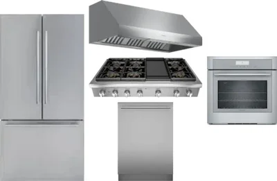 5 Piece Package Includes Refrigerator, Cooktop, Wall Oven, Hood And Dishwasher