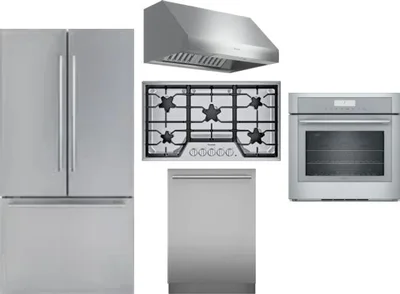 5 Piece Package Includes Refrigerator, Cooktop, Wall Oven, Hood And Dishwasher