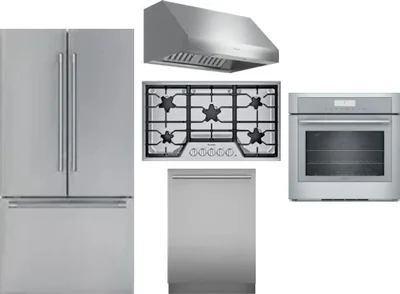 5 Piece Package Includes Refrigerator, Cooktop, Wall Oven, Hood And Dishwasher