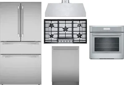 5 Piece Package Includes Refrigerator, Cooktop, Wall Oven, Hood And Dishwasher