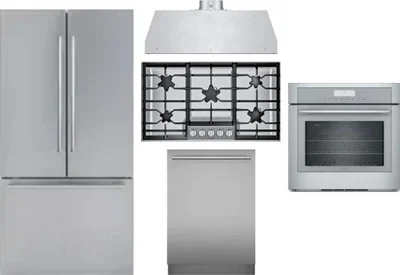 5 Piece Package Includes Refrigerator, Cooktop, Wall Oven, Hood And Dishwasher