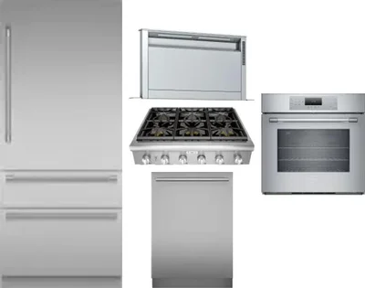 5 Piece Package Includes Refrigerator, Cooktop, Wall Oven, Hood And Dishwasher