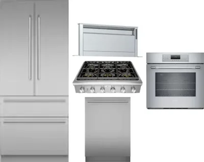 5 Piece Package Includes Refrigerator, Cooktop, Wall Oven, Hood And Dishwasher