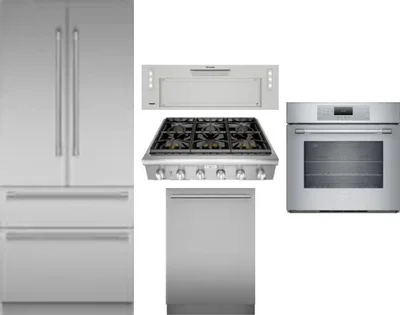 5 Piece Package Includes Refrigerator, Cooktop, Wall Oven, Hood And Dishwasher
