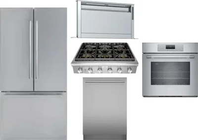5 Piece Package Includes Refrigerator, Cooktop, Wall Oven, Hood And Dishwasher
