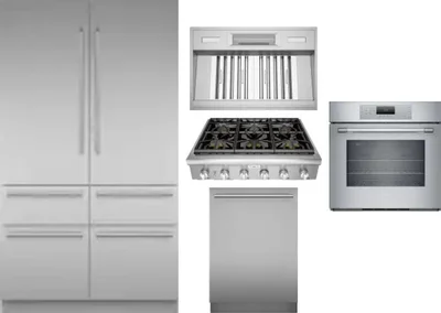5 Piece Package Includes Refrigerator, Cooktop, Wall Oven, Hood And Dishwasher