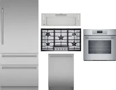 5 Piece Package Includes Refrigerator, Cooktop, Wall Oven, Hood And Dishwasher