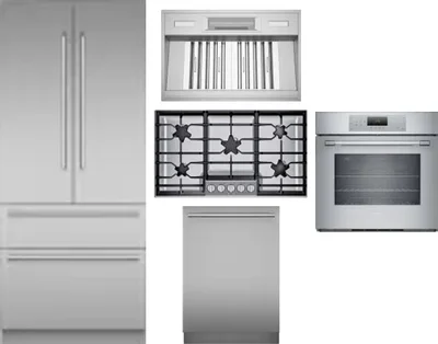 5 Piece Package Includes Refrigerator, Cooktop, Wall Oven, Hood And Dishwasher