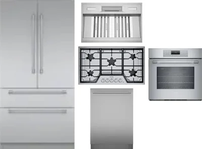 5 Piece Package Includes Refrigerator, Cooktop, Wall Oven, Hood And Dishwasher