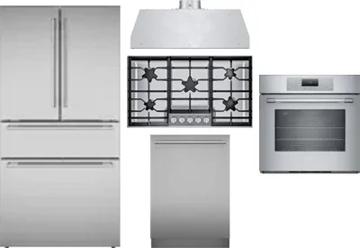 5 Piece Package Includes Refrigerator, Cooktop, Wall Oven, Hood And Dishwasher