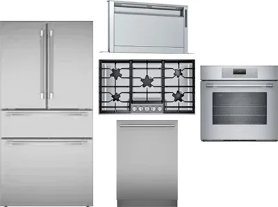 5 Piece Package Includes Refrigerator, Cooktop, Wall Oven, Hood And Dishwasher