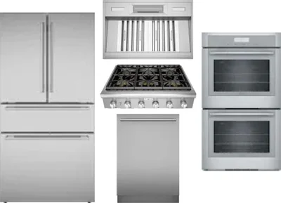5 Piece Package Includes Refrigerator, Cooktop, Wall Oven, Hood And Dishwasher