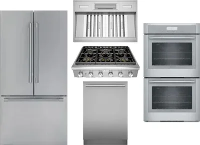 5 Piece Package Includes Refrigerator, Cooktop, Wall Oven, Hood And Dishwasher