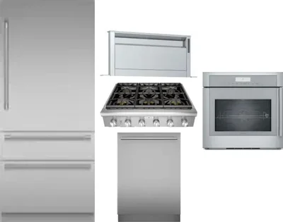 5 Piece Package Includes Refrigerator, Cooktop, Wall Oven, Hood And Dishwasher