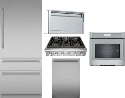 5 Piece Package Includes Refrigerator, Cooktop, Wall Oven, Hood And Dishwasher