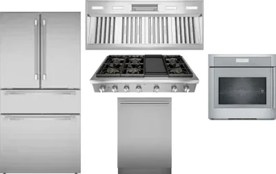 5 Piece Package Includes Refrigerator, Cooktop, Wall Oven, Hood And Dishwasher