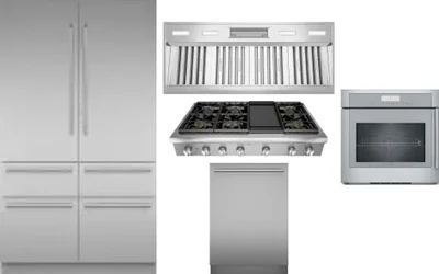 5 Piece Package Includes Refrigerator, Cooktop, Wall Oven, Hood And Dishwasher