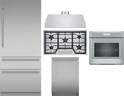5 Piece Package Includes Refrigerator, Cooktop, Wall Oven, Hood And Dishwasher