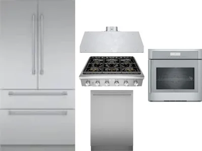 5 Piece Package Includes Refrigerator, Cooktop, Wall Oven, Hood And Dishwasher