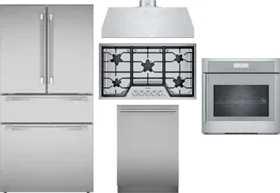 5 Piece Package Includes Refrigerator, Cooktop, Wall Oven, Hood And Dishwasher